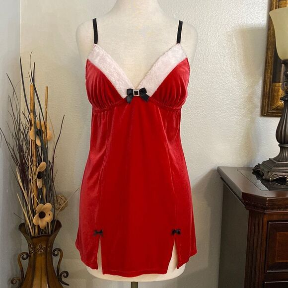 Linea Donatella Red Baby Doll Velour Christmas Slip  Dress Size XL - Picture 1 of 12